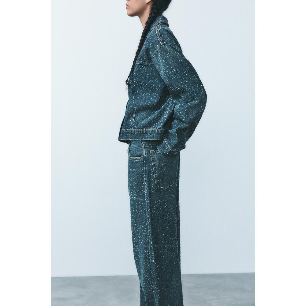 Zara Rhinestone Covered Relaxed Fit Baggy Jeans - Picture 4 of 10